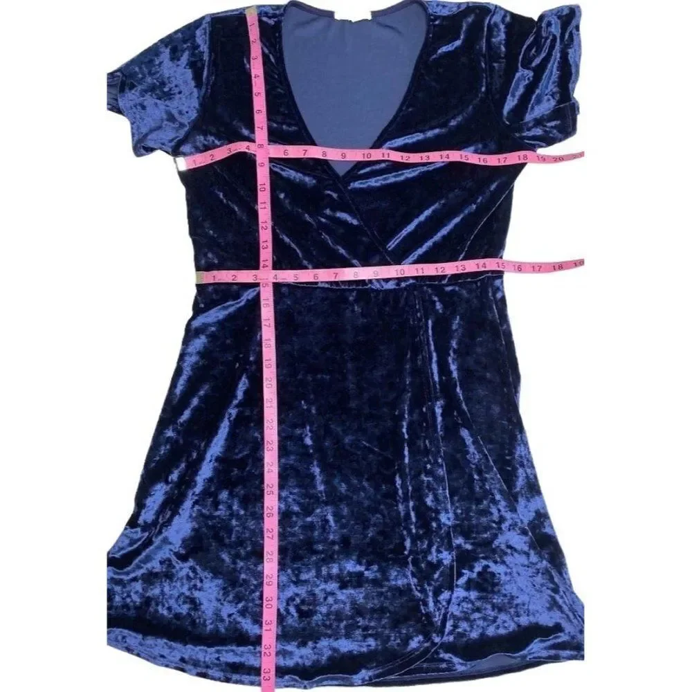 LA Hearts Blue Crushed Velvet V Neck Surplice‎ Mini Dress Sz Large